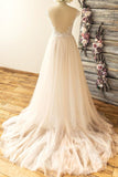 Stylish Off-the-shoulder Jewel Appliques Wedding Dresses A-line Tulle Champagne Bridal Gowns On Sale-27dress