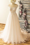 Stylish Off-the-shoulder Jewel Appliques Wedding Dresses A-line Tulle Champagne Bridal Gowns On Sale-27dress