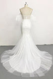 Stylish Sleeveless V-Neck Ivory Wedding Dresses Spaghetti Straps Pearls Bridal Gowns On Sale-27dress