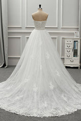 Stylish Strapless Sweetheart Tulle White Wedding Dress Appliqes Sleeveless A-Line Bridal Gowns On Sale-27dress