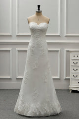 Stylish Strapless Sweetheart Tulle White Wedding Dress Appliqes Sleeveless A-Line Bridal Gowns On Sale-27dress