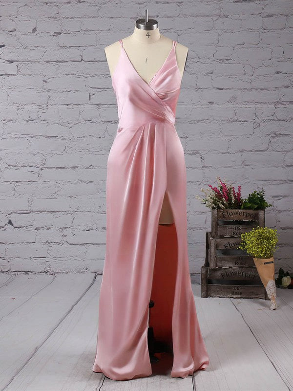 Stylish V-neck Silk-like Satin Split Front Prom Dress for Trumpet/Mermaid Look