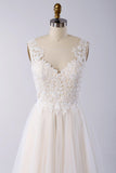Stylish V-neck Straps Tulle Wedding Dress Appliques A-line Ruffles Bridal Gowns On Sale-27dress