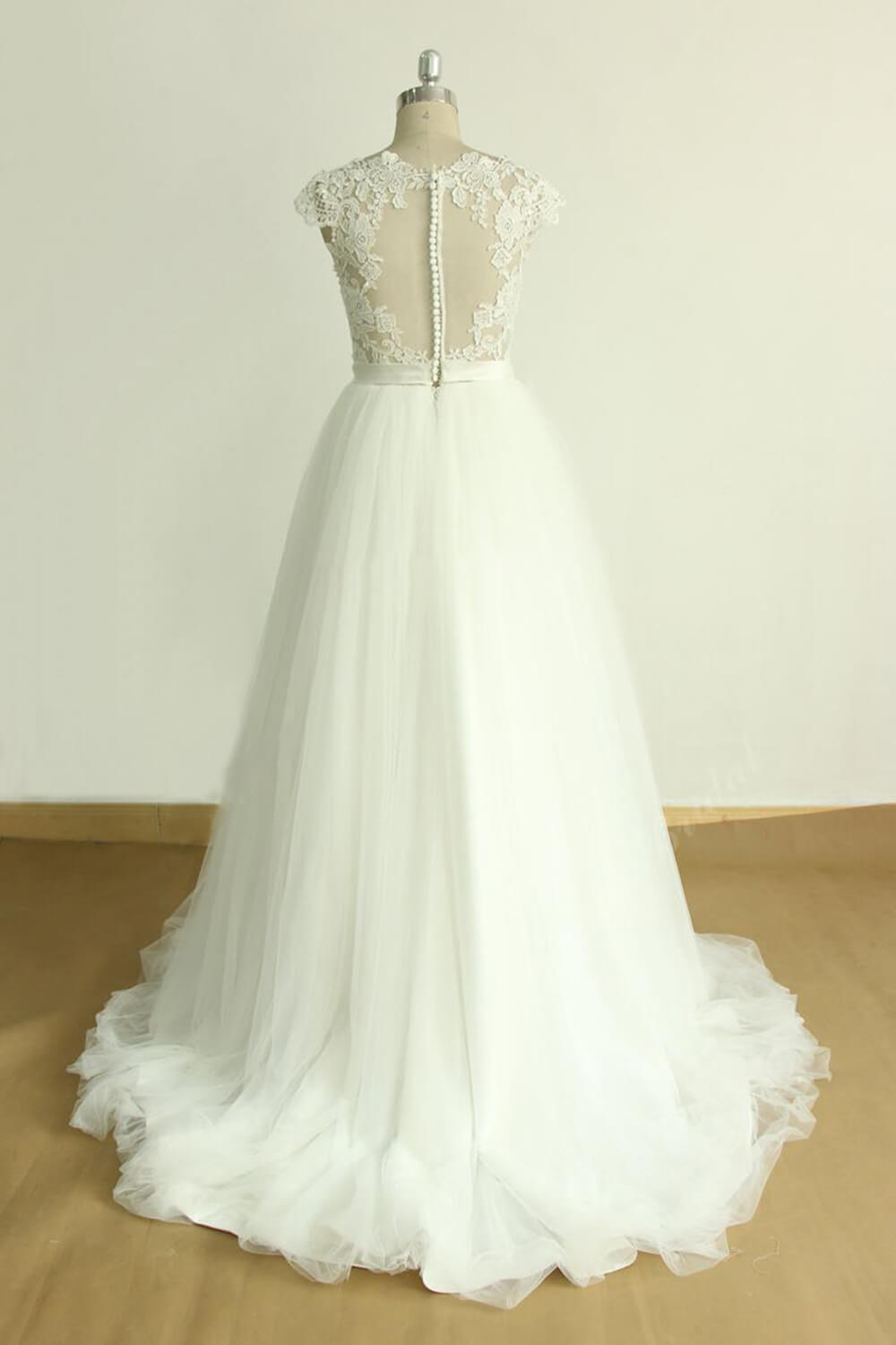 Stylish White Tulle Lace Wedding Dress Appliques A-line Ruffles Bridal Gowns On Sale-27dress