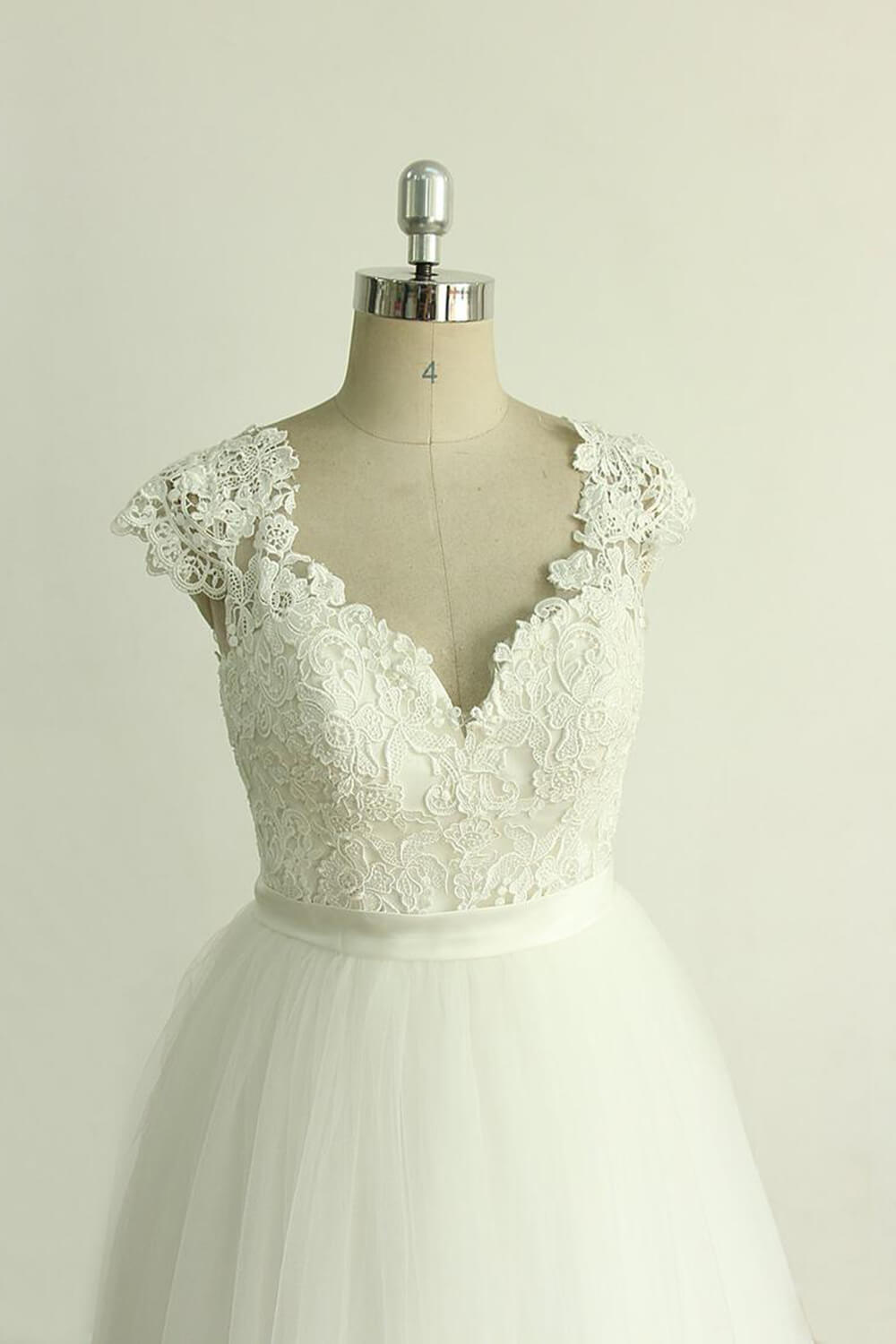 Stylish White Tulle Lace Wedding Dress Appliques A-line Ruffles Bridal Gowns On Sale-27dress