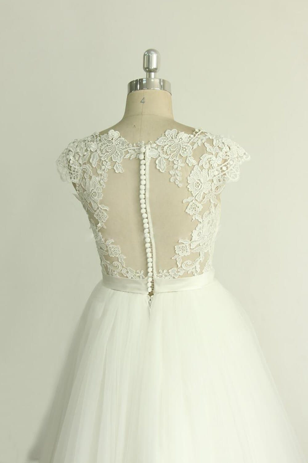 Stylish White Tulle Lace Wedding Dress Appliques A-line Ruffles Bridal Gowns On Sale-27dress