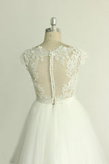 Stylish White Tulle Lace Wedding Dress Appliques A-line Ruffles Bridal Gowns On Sale-27dress