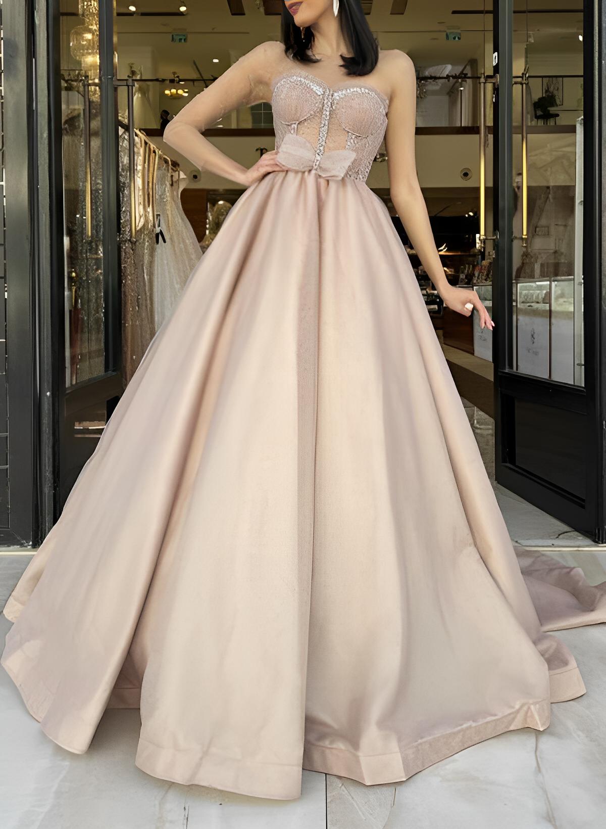 Beige Pink Prom Dresses