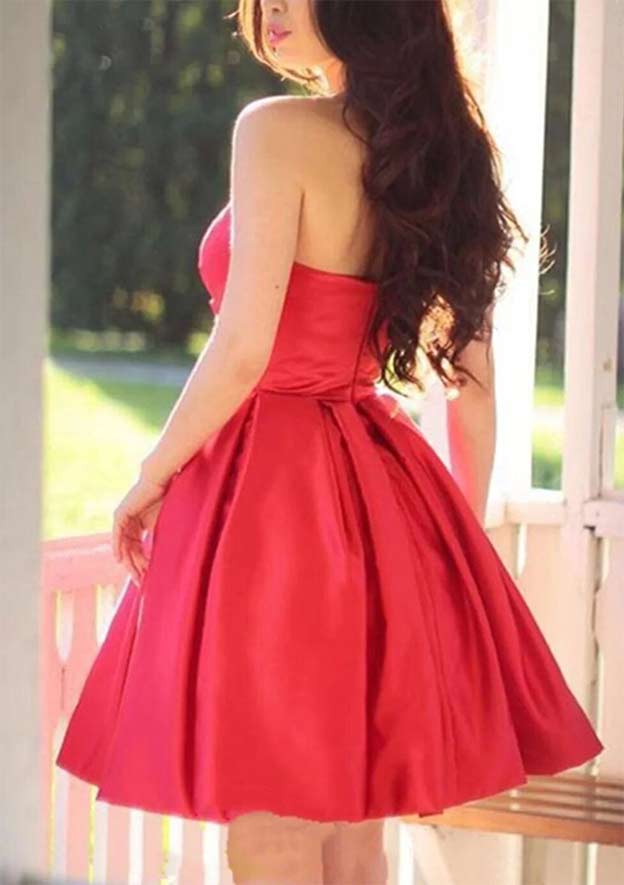 Sweetheart A-line Dress ¨C Satin Pleated Short/Mini for Homecoming - 27Dress