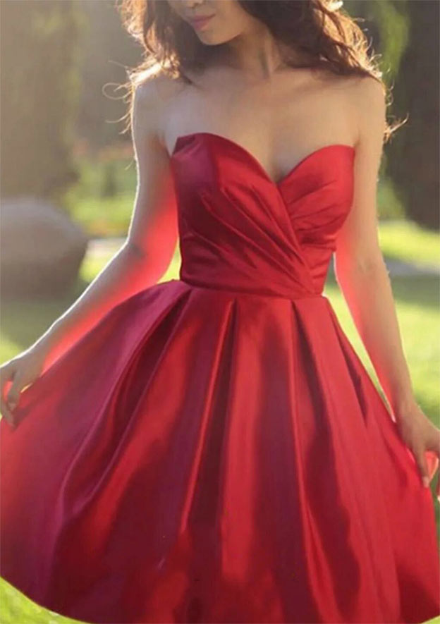 Sweetheart A-line Dress ¨C Satin Pleated Short/Mini for Homecoming - 27Dress