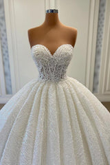 Sweetheart Ball Gown Wedding Dress Lace With Pearls-27dress