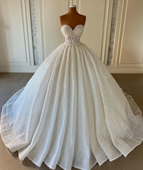 Sweetheart Ball Gown Wedding Dress Lace With Pearls-27dress