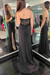 Sweetheart Black Sheer Lace Sheath Long Prom Dress-27dress