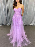 Sweetheart Lace Tulle Appliques Ball Gown/Princess Prom Dress with Sweep Train