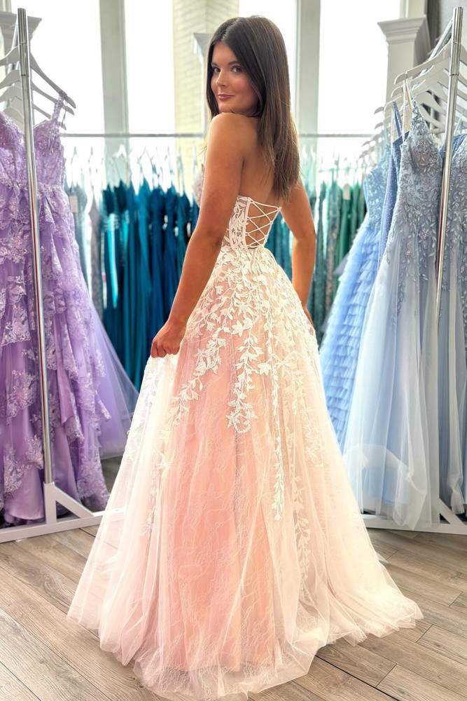 Sweetheart Lavender Lace Corset A-Line Long Prom Dress