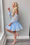 Sweetheart Light Blue Bustier Lace Short Homecoming Dress