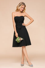 Sweetheart Ruffle Short Black Bridesmaid Dress-27dress