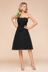 Sweetheart Ruffle Short Black Bridesmaid Dress-27dress