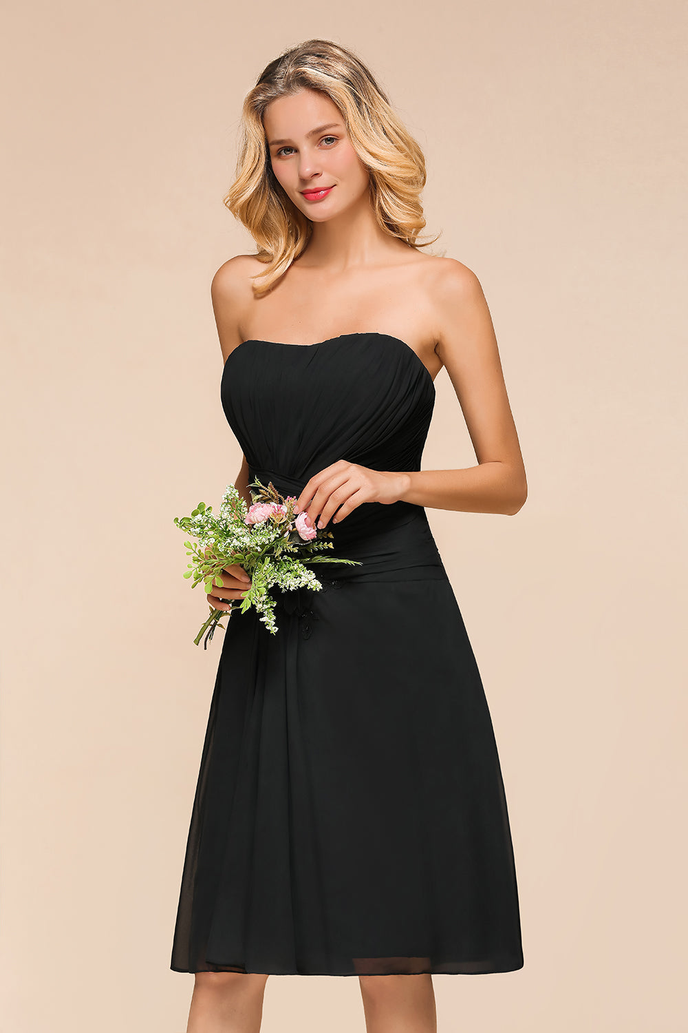 Sweetheart Ruffle Short Black Bridesmaid Dress-27dress