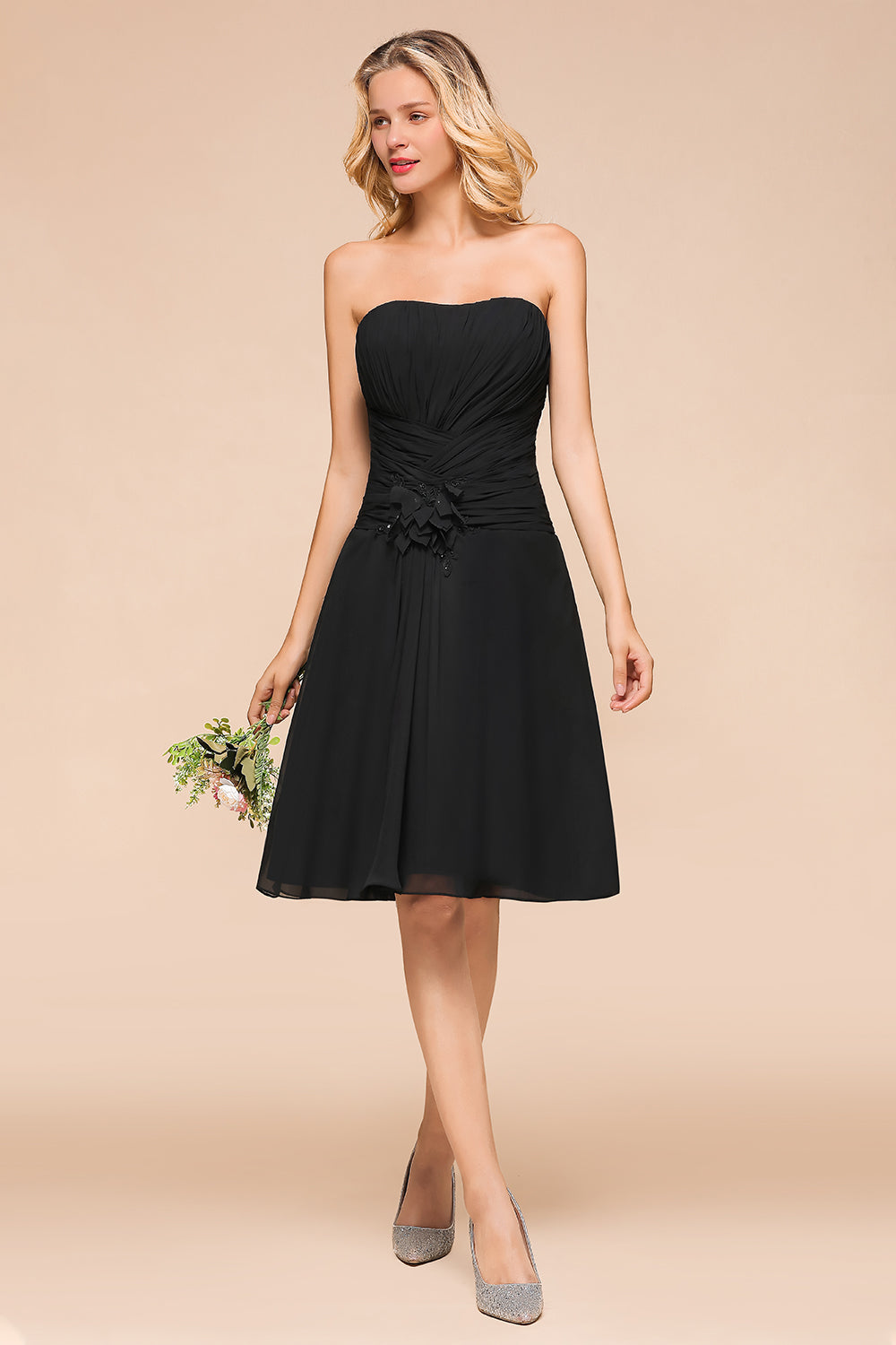 Sweetheart Ruffle Short Black Bridesmaid Dress-27dress