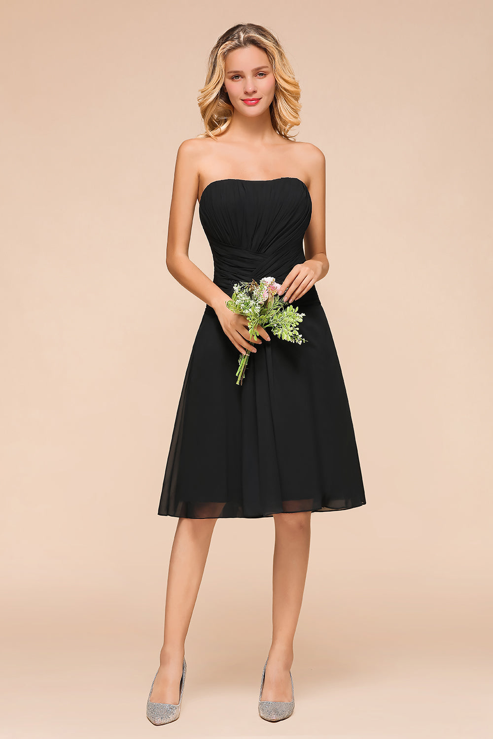 Sweetheart Ruffle Short Black Bridesmaid Dress-27dress