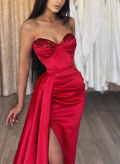 Sweetheart Satin Prom Dresses with Split Front Sheath/Column-27dress