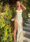 Sweetheart Silk-Like Satin Prom Dress with Split Front and Sweep Train Sheath-27dress