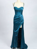 Sweetheart Silk-like Satin Ruffles Sheath/Column Sweep Train Prom Dresses