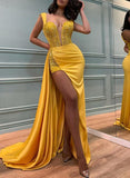 Sweetheart Silk-Like Satin/Sequined Sheath/Column Prom Dress with Split Front and Sequins-27dress