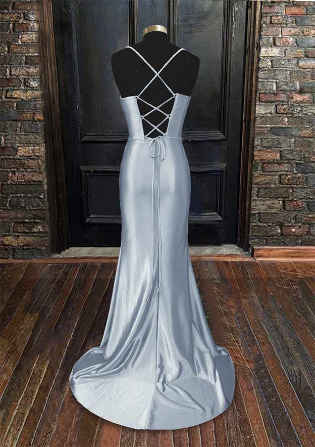 Sweetheart Sleeveless Prom Dress with Split Ruffles and Silk like Satin Sweep Train Sheath/Column-27dress