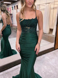 Trumpet/Mermaid Square Neckline Crepe Prom Dress with Beading and Sweep Train