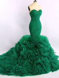 Trumpet/Mermaid Sweetheart Organza Court Train Prom Dress with Cascading Ruffles