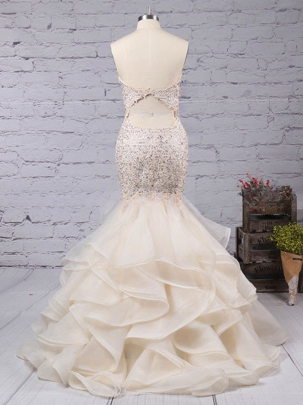 Trumpet/Mermaid Sweetheart Organza Sweep Train Beading Prom Dress