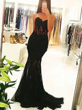 Trumpet/Mermaid Sweetheart Tulle Appliques Lace Prom Dress with Sweep Train