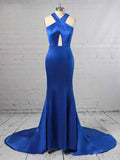 Trumpet/Mermaid V Neck Prom Dresses with Stretch Crepe Sweep Train