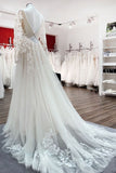 Tulle Ivory Long Sleeves Lace Appliques Wedding Dresses Long-27dress