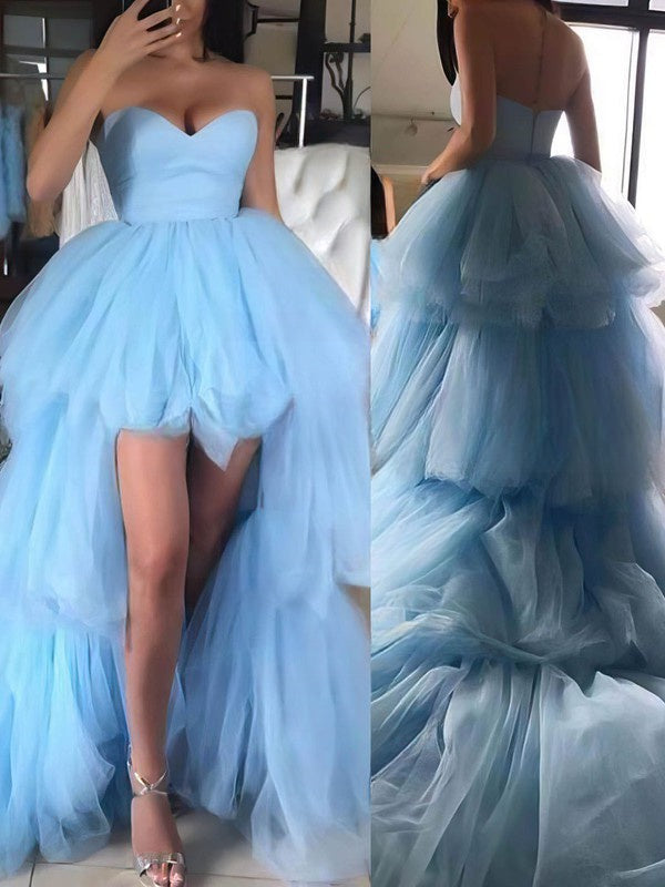 Tulle Sweetheart Princess Asymmetrical Tiered Prom Dress