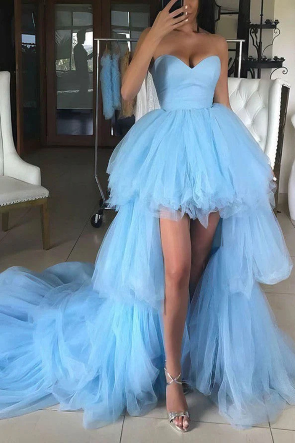 Tulle Sweetheart Princess Asymmetrical Tiered Prom Dress-27dress