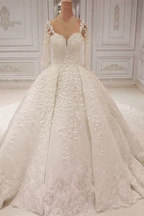 Unique Halfsleeves Straps White Wedding Dresses With Appliques A-line Lace Bridal Gowns On Sale-27dress