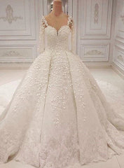 Unique Halfsleeves Straps White Wedding Dresses With Appliques A-line Lace Bridal Gowns On Sale-27dress