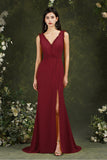 V-Neck Bridesmaid Dress Chiffon With Slit-27dress