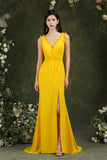 V-Neck Bridesmaid Dress Chiffon With Slit-27dress