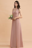 V-Neck Dusty Rose Chiffon Bridesmaid Dress with Ruffles-27dress