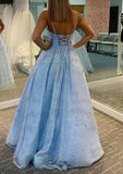 V-neck Glitter Floor-length Prom Dress - Ball Gown Style