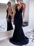 V-neck Jersey Prom Dresses with Sheath/Column Sweep Train