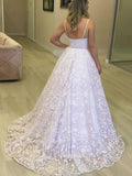 V-neck Lace Ball Gown Wedding Dress with Sweep Train