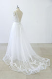 V-neck Ruffle Applqiues Tulle A-line Wedding Dress On Sale-27dress