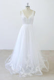 V-neck Ruffle Applqiues Tulle A-line Wedding Dress On Sale-27dress