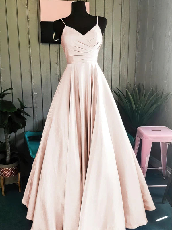 V-neck Satin Floor-length Ruffles Prom Dresses - Ball Gown Style