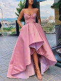 V-neck Satin Pockets Ball Gown/Princess Asymmetrical Prom Dresses